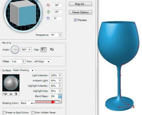 برای ایجاد انتقال نرم‌تر بین رنگ‌ها، مقدار Blend Steps را افزایش دهید. و در اینجا می خواهم به شما هشدار دهم، مقادیر بسیار زیاد این پارامتر حجم فایل را بسیار افزایش می دهد که منجر به کاهش سرعت برنامه می شود.